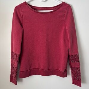 Lucky Lotus Red Sunflower Embellished Long Sleeve Pullover Sweatshirt Top